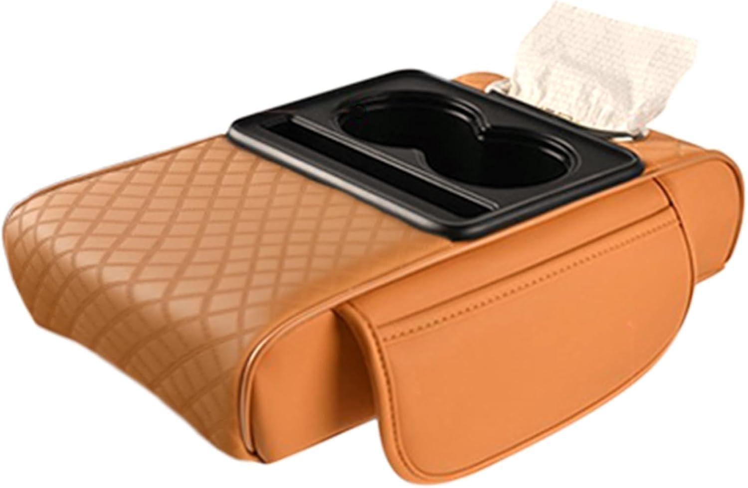 LANAZU Car Armrest Cover Pad for Ford Focus Sedan HM C4 BM DB3 DFW 1999-2022, Center Console Storage Organizer Cushion Pad with Cup Holders Tissue Box Protector Mat,Orange/A