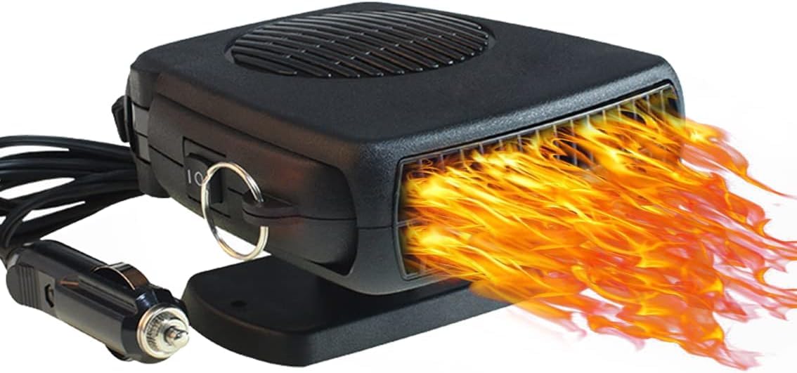 MilukonCar Heater Portable Auto Heater 12V Anti-Fog Car Defogger With Plug-in Cigarrete Lighter, 2-in-1 Heating/Cooling Windscreen Heater Fan