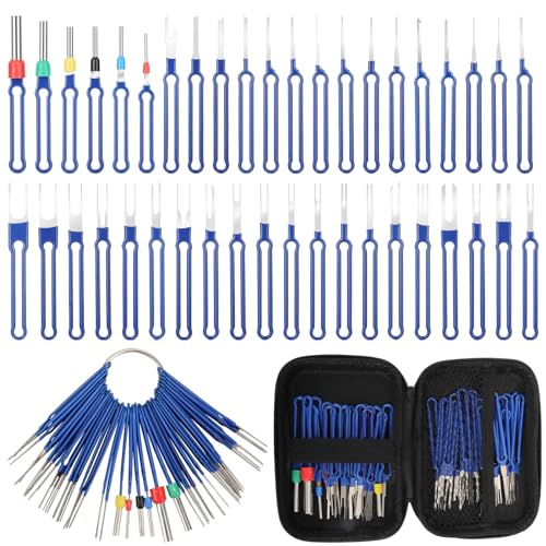 41Pcs Terminal Removal Tool Kit, Upgraded Blue Pin Removal Tool Kit, Electrical Connector Pin Removal Tool Kit, Pin Extractor Tool Set, Wire Terminal Release Tool for Automotive Car Household Devices