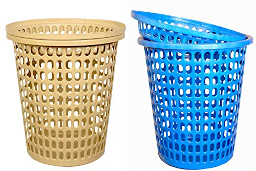 Image of 2 Laundry Basket with Lid, Cap - Durable Unbreakable 50L (Blue, Cream)