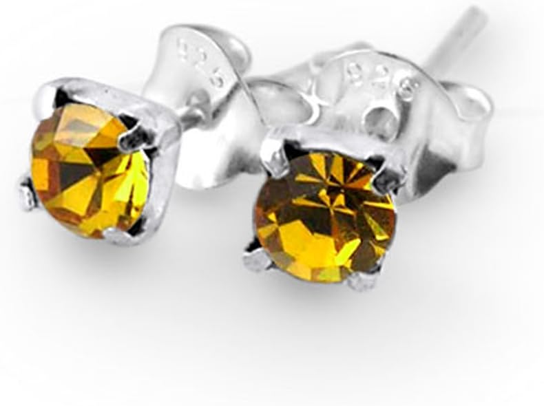 November - Topazt 4MM 4 Claw Set Birthstone 925 Sterling Silver Stud Earring