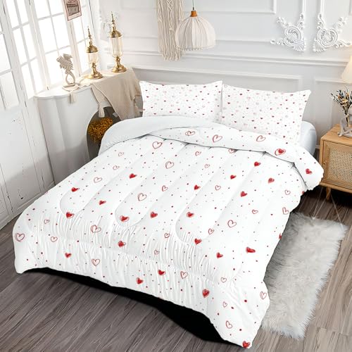 Couette d'été 140x200cm rouge clair à pois imprimé cœur géométrique et légère - 3