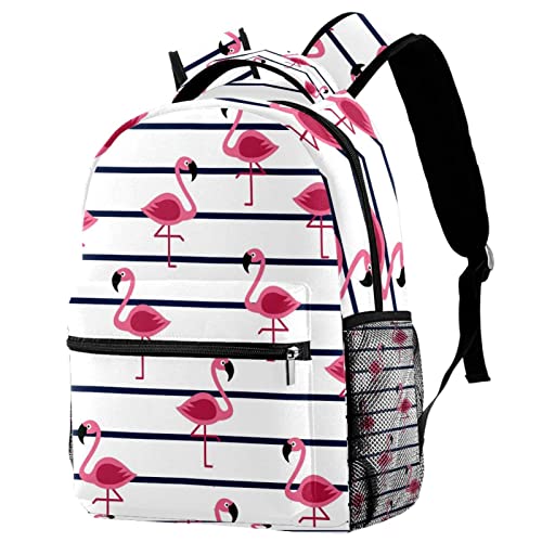 Sac à dos de voyage flamant rose pour campus et loisirs avec porte-bouteille