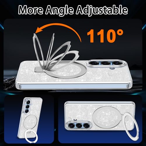 Shecaset Magnetic for Galaxy S26 Plus Case with Invisible Ring Stand[Compatible with MagSafe] Full Body Slim Women Girl Shockproof Marble Pattern Design Case for Samsung Galaxy S26 Plus,Glitter Clear - image 4