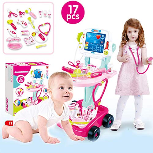 cuckoo-X Chariot médical de Jeu médical de Docteur de Jouet d'enfants portatifs réglé, 17pcs / 23pcs réglé avec l'écran de Jeu et Instruments de Docteur de Jeu pour des Enfants