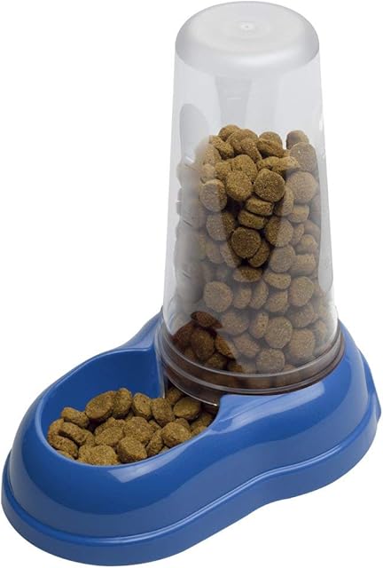 Ferplast Food or Water Dispenser for Dogs and Cats AZIMUT 1500 Pet Dispenser 1, 5 Litres Dry Food Feeder Water, Sturdy Plastic, Transparent Tank, Non-Slip Bottom, 16,5 x 25 x h 24,5 cm Blue