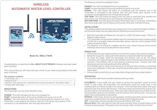 Image of Wireless Automatic Water Level Controller with Corrosion Free Magnetic Float Sensor and Bottom Tank (Sump Tank) Dryrun Protrection (WWLC-TX /RX - Single Phase)