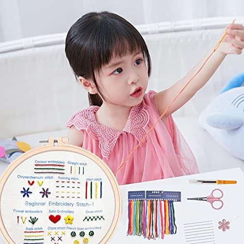 Beginners Embroidery Stitch Practice kit, 4 Sets Embroidery Kit to Learn 30 Different Stitches for Craft Lover Hand Stitch with Embroidery Fabric with Embroidery Skill Techniques