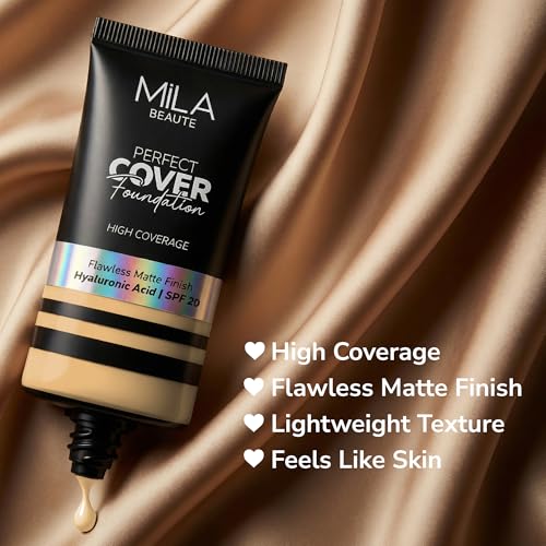 Image of Mila Beaute Perfect Cover Foundation with Hyaluronic Acid & SPF 20 | High Coverage & Flawless Matte Finish | Super Hydrating & Lightweight Formula | Suitable for All Skin Types - 4 Neutral