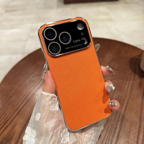 Étui en cuir PU pour iPhone 16 antichoc orange protection objectif photo