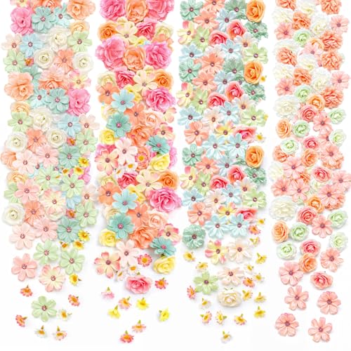 Geosar 120 Pcs Artificial Flowers Bulk Mini Silk Flower for Crafts Fabric Flowers Heads Fake Small Floral Decor for Baby Shower Wildflowers Party Wedding Decor DIY Wreath(Pastel Color Elegant Style)