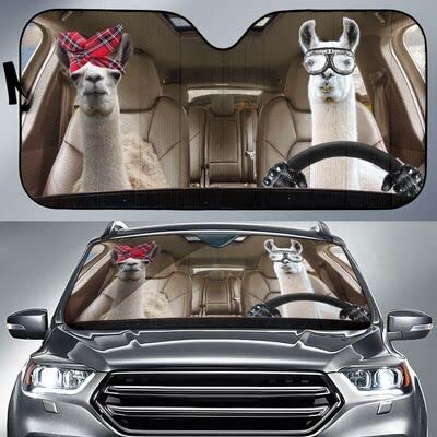 Pare-soleil voiture pliable de taille L avec motif lamas protecteur de pare-brise