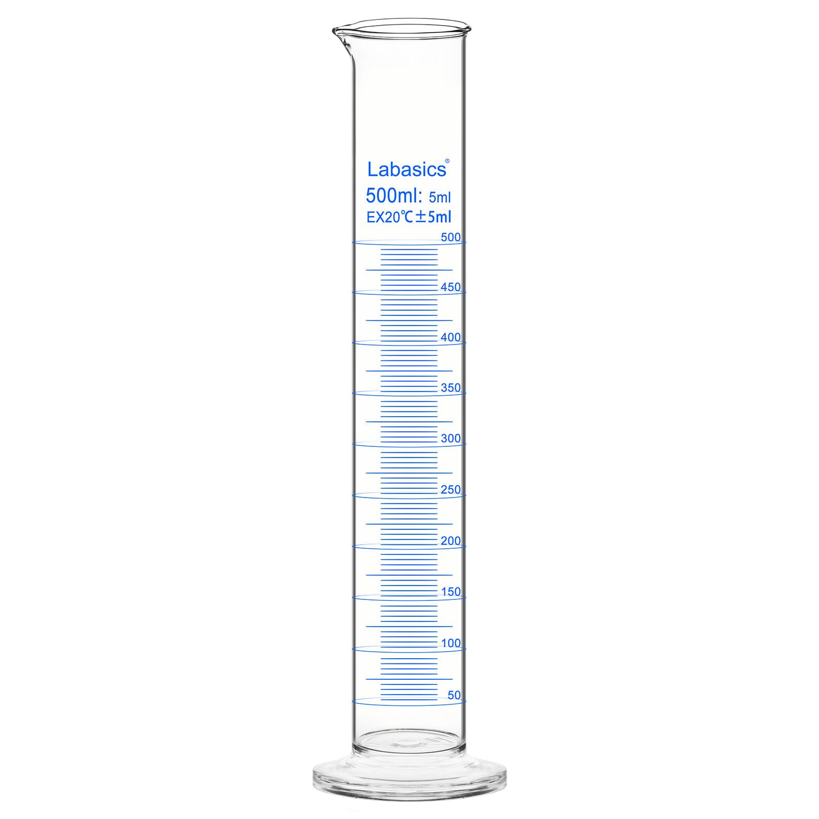 Cilindro Graduado de Vidrio de Borosilicato 500 ml, Medidor de Laboratorio Resistente