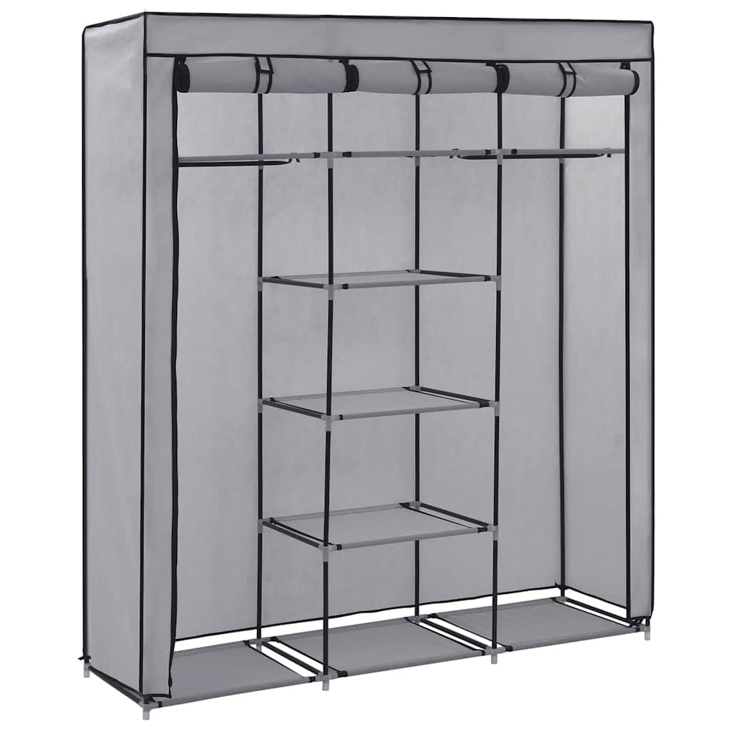 Stoffschrank Grau 150x45x175cm mit Fächern und Stangen | Tragbar, zusammenklappbar, Vliesstoff, feuchtigkeitsbeständige Eisenstangen, für Schlafzimmer