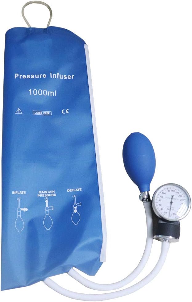 greatmade Pressure Infusion Bag, with Pressure Gauge,1000ml,Blue, Back net,Edge Stitching.for Blood and Fluid Quick Infusion.