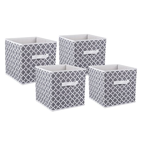 DII Non Woven Polyester Storage Bin, Lattice, Gray, Small Set of 4