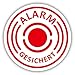 10er Aufkleber-Set Alarm-gesichert I hin_433 I Ø 2 cm I Achtung Gebäude, Objekt besitzt Alarmanlage I für Fenster-Scheibe, Tür I innenklebend