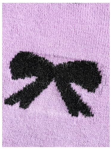 Image of RoseSeek Girl's Bow Graphic Sweaters Crewneck Long Sleeve Knit Pullover Tops Drop Shoulder Knitwear