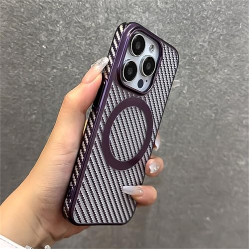 Étui de charge sans fil magnétique en fibre de carbone luxe pour iPhone 12 Pro Max violet