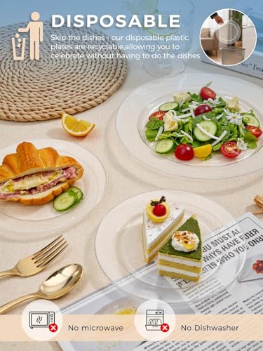 Image of WDF 200PCS Clear Plastic Plates for Party - Heavy Duty Clear Disposable Plates - 100 x 10 Dinner Plate and 100 x 7 Dessert /Cake Plastic Plate for Weddings /Traval /Party /BBQ /Events