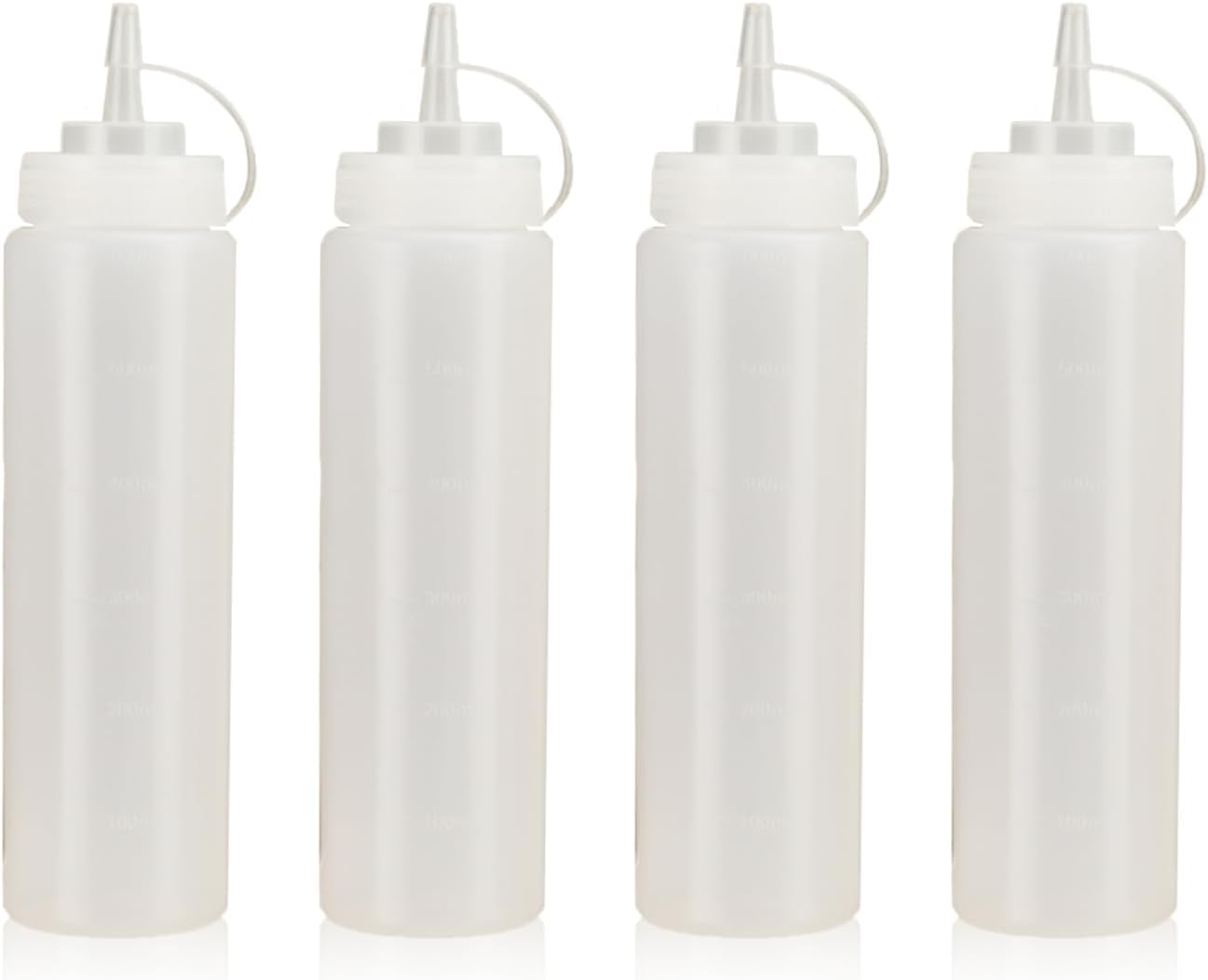 Squeeze Bottles for Sauces,Leak-Proof Condiment Dispenser, BPA-Free Kitchen Restaurant Squeeze Bottle Set with Wide Mouth for Ketchup, Mustard,Syrup,Dressings (White, 4Pack-24oz(600ml))