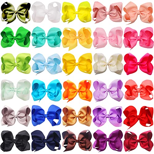 ALinmo 30 Pack 6 "Grosgrain Lint Haarstrikken Baby Meisje Clips Grote Grote Grote Haar Bogen Clips Voor Baby Meisjes Tieners Peuters - Image 3