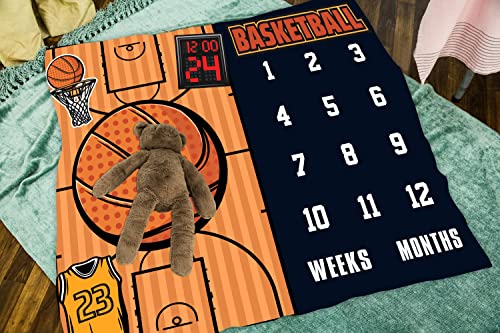 Image of Baby Age Blanket, Personalized Holiday Blanket for Newborn Baby Shower, Basketball Jersey Photography Background Prop for Neutral Newborn Baby, Baby Boy and Girl Gifts 47 inchx40 inch BTLSLY134