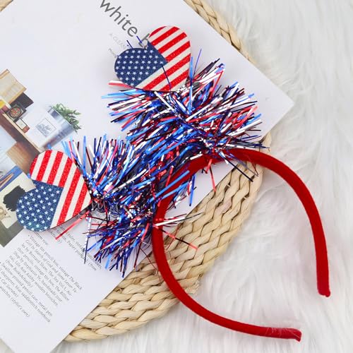 Hifanmm 4Th Of July Headband Independence Day Hair Accessories Patriotic Party Hair Supplies Usa Flag Heart Design Blue Red Ribbon Stars Hair Decoration Non Slip Head Band For Women Girls Kids 1 Pcs thumb #3