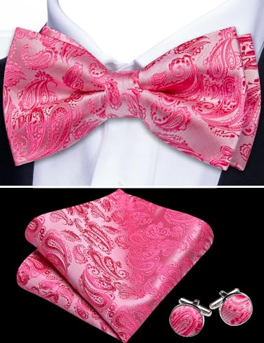 Image of YOHOWA Mens Bow Tie Set Paisley Coloful Pre-tied Bowties Adjustable with Handkerchief Cufflinks Wedding Prom Party