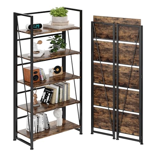 BHG Vintage Multifunctional Folding Bookshelf, No-Assembly Plant Stand Storage Rack Shelves for Home Office (Fire, 5-Tier) 5-tier Fire
