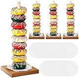 Yiyiring 4 Pcs Wood Donut Stand with 100 Disposable Oil Absorbing Paper Bagel Cake Stand Holder Display 36 Donut for Dessert Table Doughnut Tower Holder Birthday Party Baby Shower Wedding Decoration