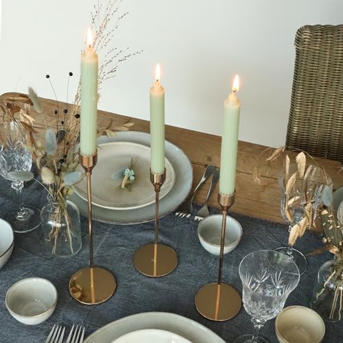 comforder COMFORDER Taper Candles Set, 4 x Table Candles Plain + Ribbed, 20 cm, 7 Hours Burning Time (Light Green) - Image 3