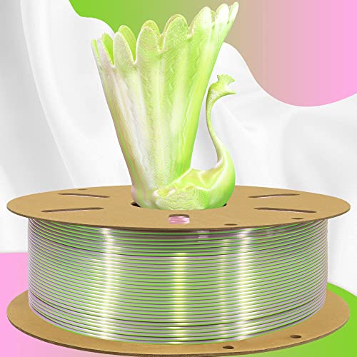 Image of TTYT3D Dual Color Silk Shiny PLA Coextrusion 3D Filament, 1.75mm Silk Shiny 2 Colors in 1 Printing PLA, Widely Fit for 3D Printer, 2.2lbs 1KG Dual Color 3D Printer Material, Green /Pink