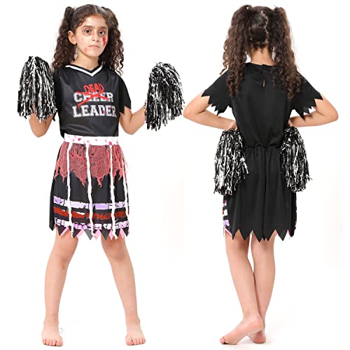 Lrrtwer Halloween Cheerleader Zombie Costume Girl Scary Bloody Dead Leader Dress Up Outfit Halloween Party Prom Cosplay 130-140Cm #TOP3