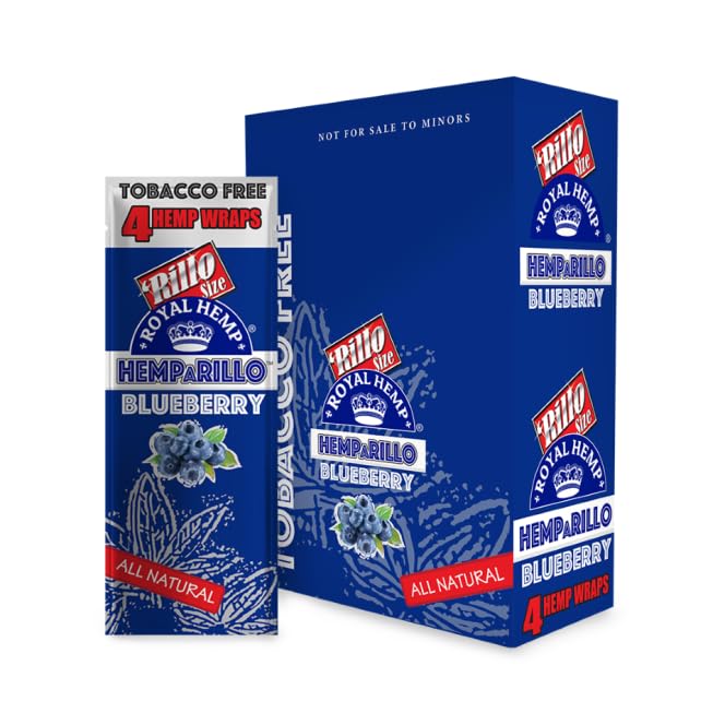 Hemparillo Rillo Size Hemp Wraps 4 Count Per Sleeve Pack of 15 (Blueberry)