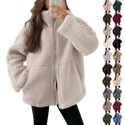 Générique Doudoune Femme Hiver Chaude Veste Polaire Femme Manteau Molleton Teddy à Double Zip Chic Veste Sherpa D'Hiver SurdimensionnéE DéContractéE...