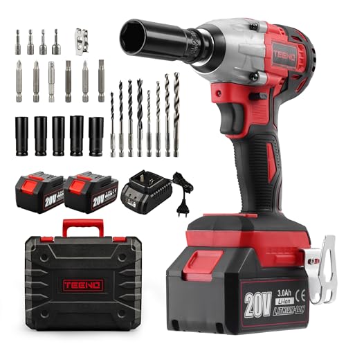 TEENO Brushless Clé à chocs sans fil, 320Nm Boulonneuse a Choc avec 3.0Ah Batterie, Boulons de...