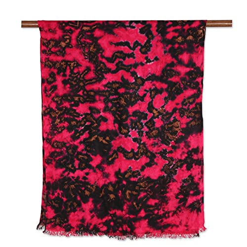 NOVICA Artisan Handmade Viscose Shawl Cherry Caramel Crafted in India Accessories Shawls Brown Red Printed ' Blissful Fusion in Cherry'