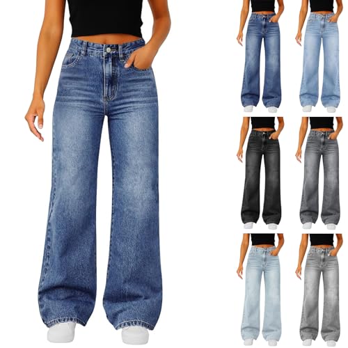 Woman Wide Leg Jeans High Waisted Baggy Jeans Boyfriend Jean Elastic Waist Stretchy Jean Straight Leg Denim Pants