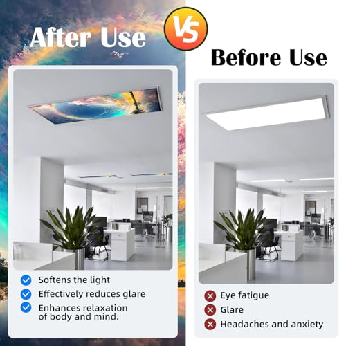 Image of ANGSYLTH 8 Pcs Fluorescent Light Covers - 4 x 2 Feet Covers for Ceiling Lights, 8 x 10 Magnetic Light Filters for Classroom, Office, Hospitals (Auspiciousness Clouds)