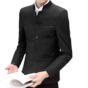 Aoleaky Mandarin Suit Jacket Herren Stehkragen Stehkragen im chinesischen Stil Oberbekleidung Herren Casual Blazer Inline Button Schwarz