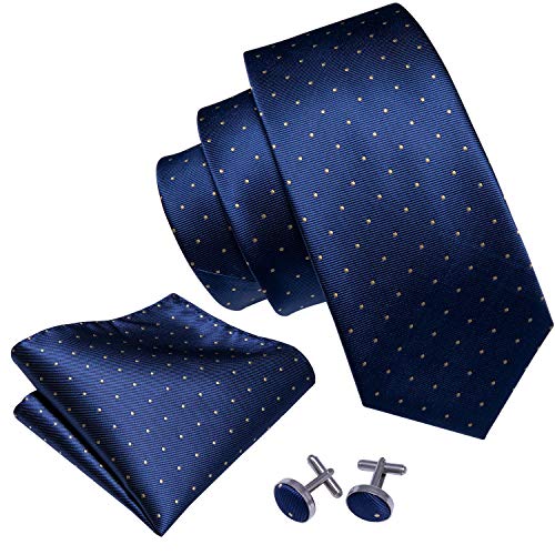 Image of Barry.Wang Ties for Men Silk Tie Sets Polka Dot Woven Necktie Pocket Square Cufflinks Business Wedding