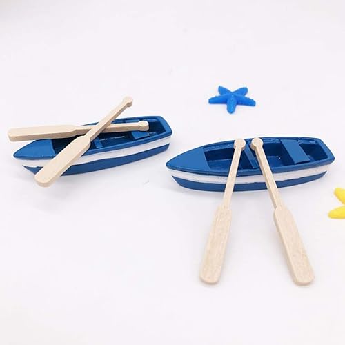 Miniatura 2 de Decoración para el hogar, 4 juegos de botes en miniatura con remos de resina, modelo de canoa de resina, mini decoración náutica de escena de playa