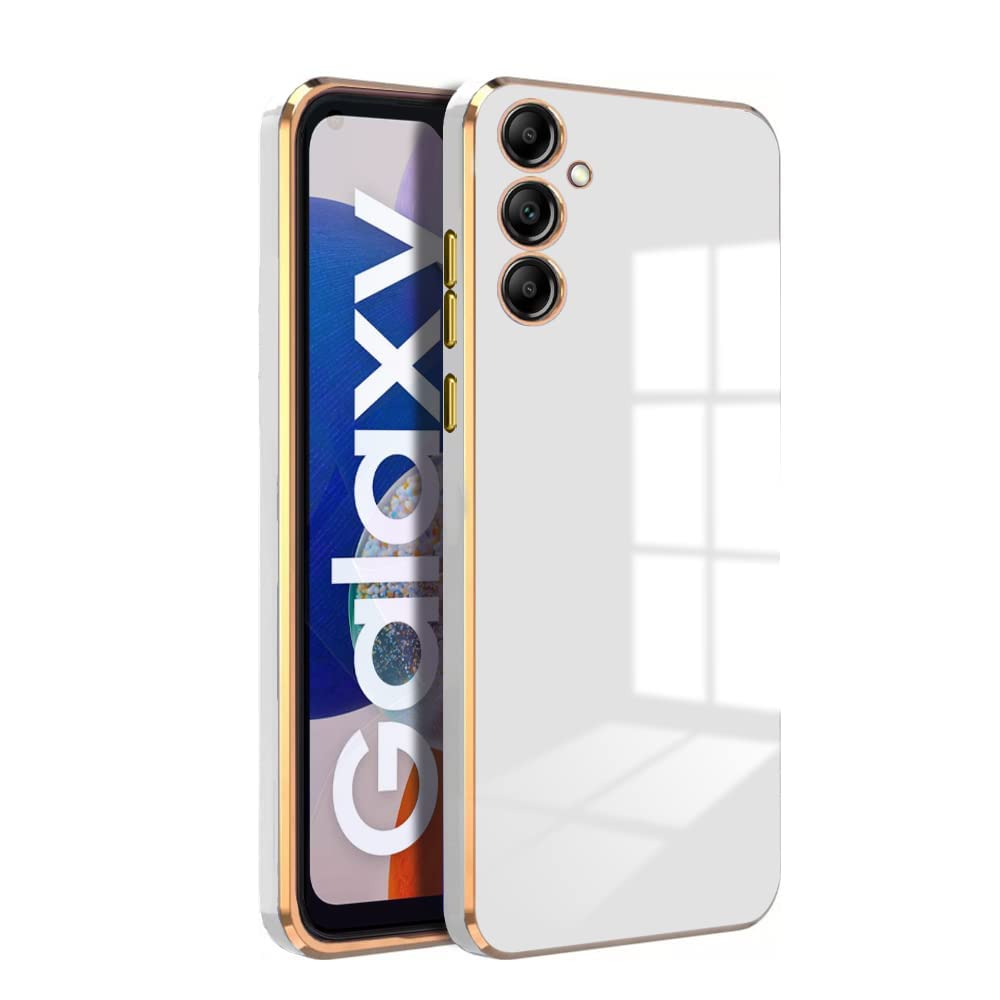 Apurb Store for Samsung Galaxy M34 5G Plating Square Gold Frame Phone Case Luxury Soft Silicone Back Cover for Samsung Galaxy M34 5G (White)