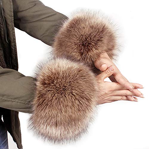 Popuid Faux Fur Wrist Cuffs Fluffy Hand Leg Warmers Wristband Ankle Cuff Costume Accessories (Brown 3)