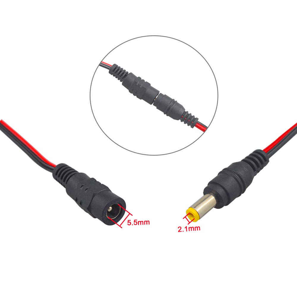 FULARR 24 szt. Premium DC Kabel Pigtail Cable, 12 par DC Zasilacz męski żeński Pigtail Cable z wtyczką 5,5 x 2,1 mm, do kamery bezpieczeństwa CCTV