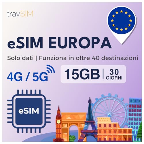 travSIM SIM Karte Europa Internet | 30 Tage - 15GB | SIM-Karte Europa, Deutschland, Frankreich, Spanien, Italien, Niederlande, & mehr | Zugang zu Google, Facebook, Whatsapp & mehr | 0 Roamingkosten