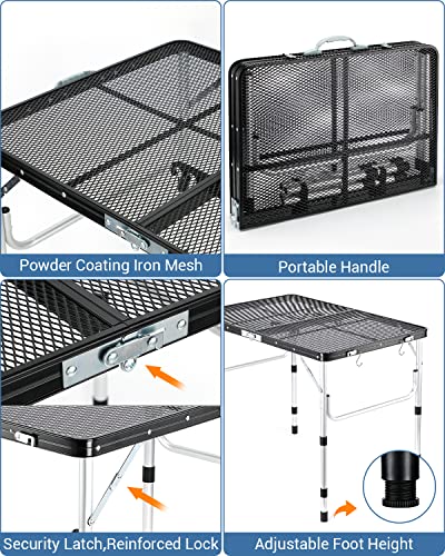 Sportneer Grill Table For Outside, 3Ft(L) X 2Ft(W) Height Adjustable Camping Table Lightweight Aluminum Folding Portable Metal Folding Outdoor Grill Table For Camping Cooking Bbq Rv Picnic (Black) #TOP4