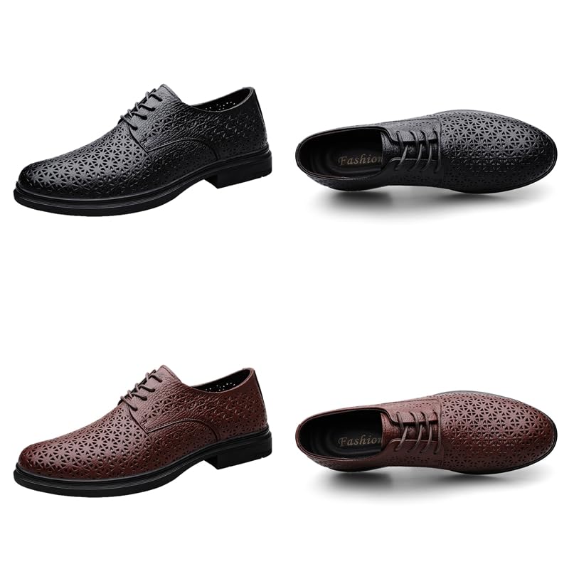 Casual Dress Oxford Shoes for Mens Hollow Leather Low Block Heel Lace Up Derby Shoes for Prom Wedding Business2