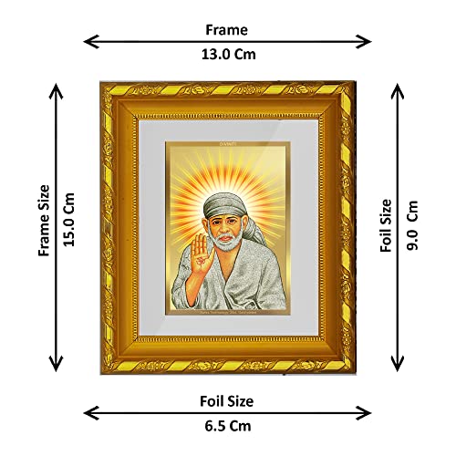 Image of Diviniti Shirdi Sai Baba Gold Plated Wall Photo Frame, Table Decor| DG Frame 103 Size 1 and 24K Gold Plated Foil| Religious Photo Frame Idol For Pooja, Gifts Items (16.5 CM X 15.5 CM)